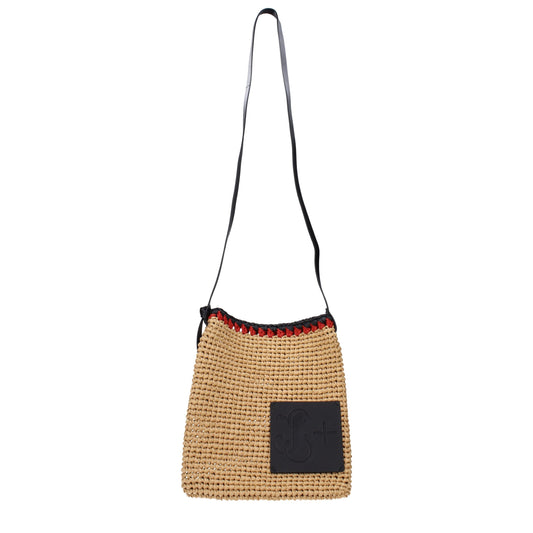 Jil Sander Beige Raffia Umhängetaschen
