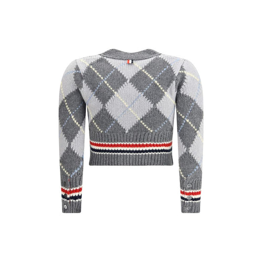 Thom Browne Graue Fleece-Woll-Strickjacke