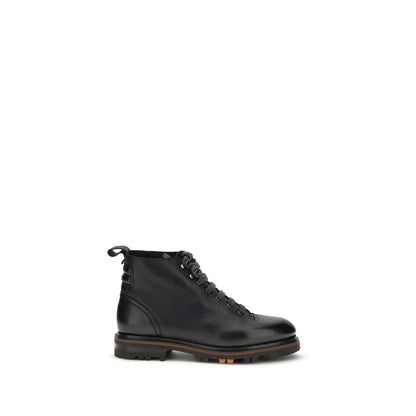 Santoni Black Calf Leather Bos Taurus Lace-Up Boots