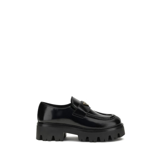 Prada Black Calf Leather Bos Taurus Platform Loafers
