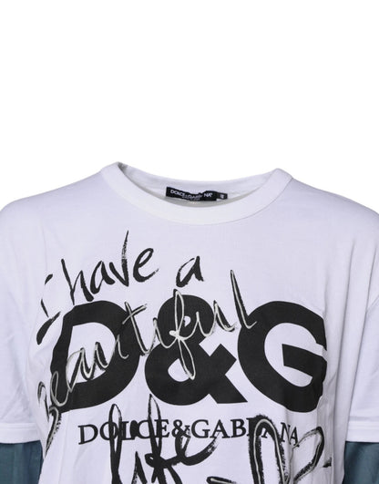 Dolce &amp; Gabbana – Weißes Baumwoll-T-Shirt mit Rundhalsausschnitt und grafischem Print