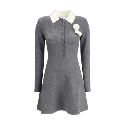 Self-Portrait Mini knit Dress with crochet floral collar