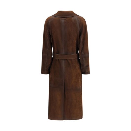 Valstar Double-breasted Trench Coat with belt in vintage-effect heavy suede