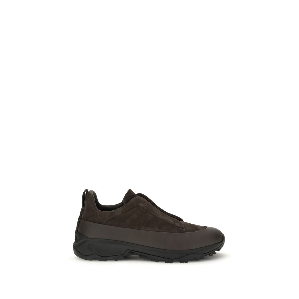 ZEGNA Black Calf Leather Bos Taurus Athletic Sneakers