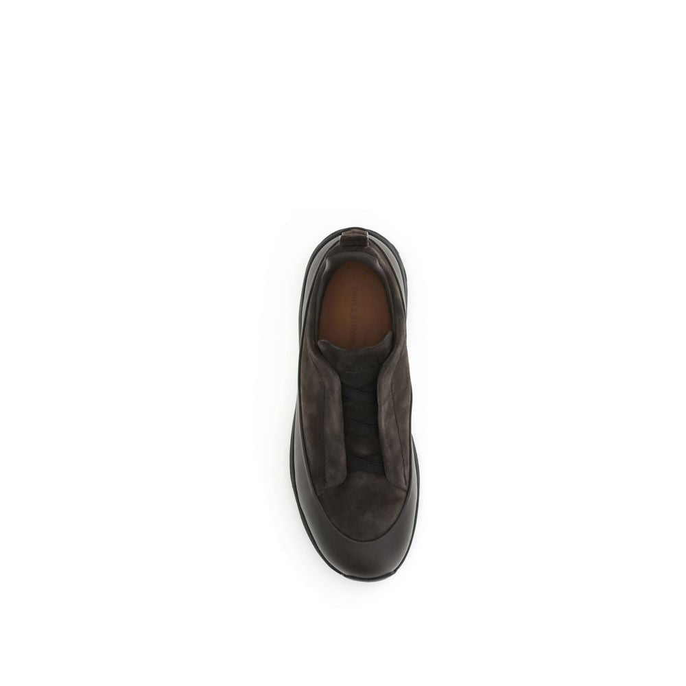 ZEGNA Black Calf Leather Bos Taurus Athletic Sneakers