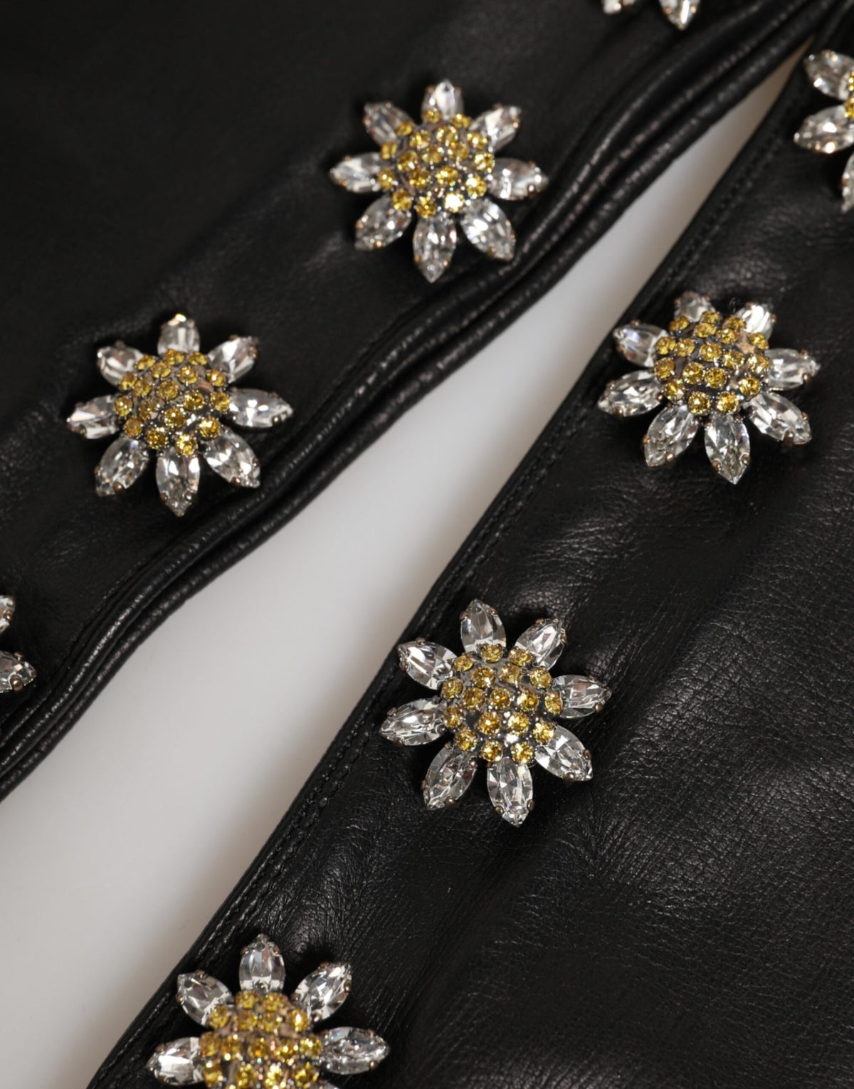 Dolce & Gabbana Black Leather Embellished Long Mitten Gloves