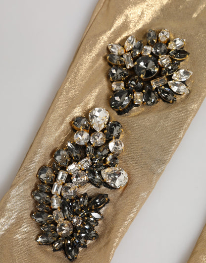 Dolce & Gabbana Beige Satin Crystal Elbow Length Mitten Gloves