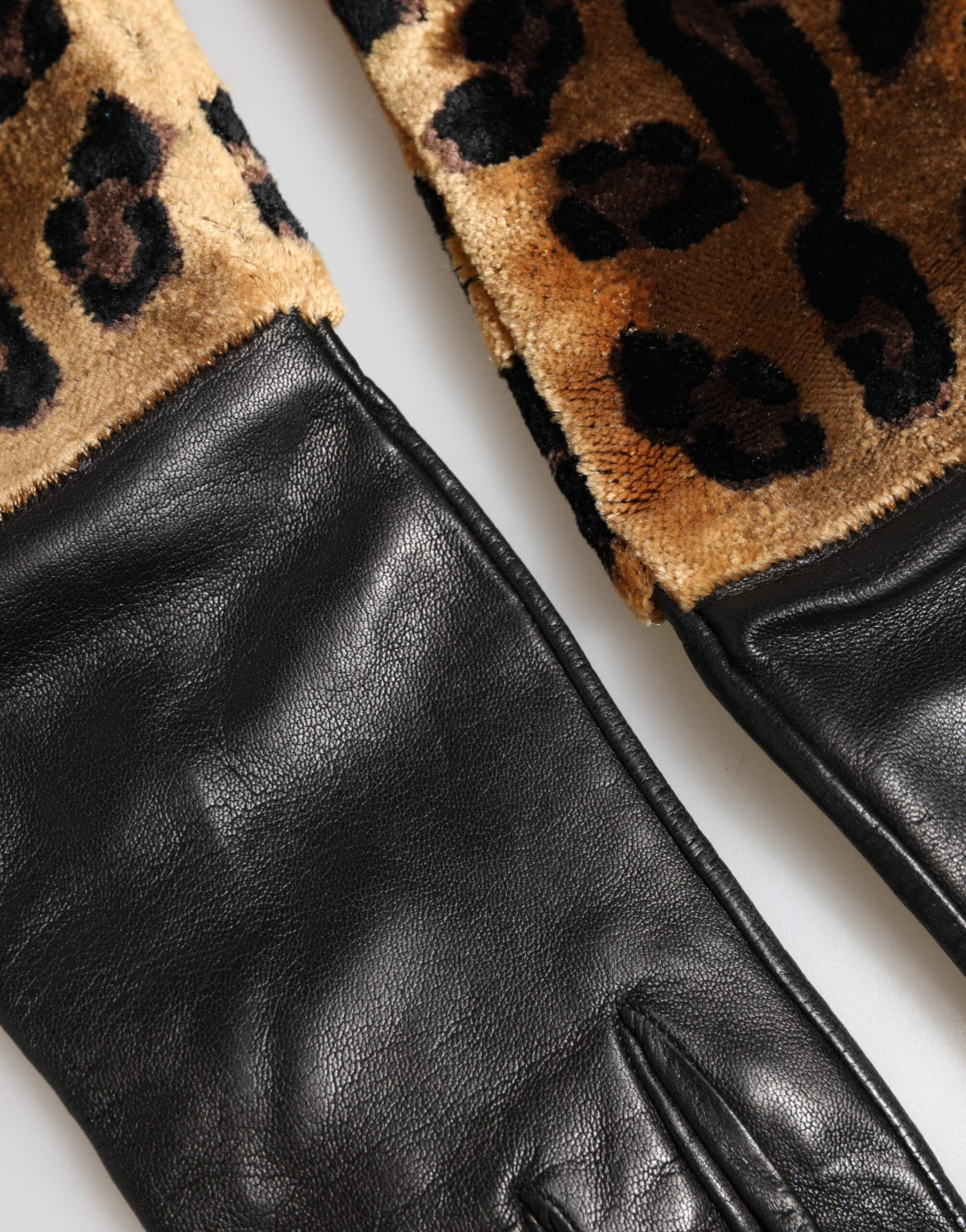 Dolce & Gabbana Brown Black Leopard Leather Elbow Length Mitten Gloves