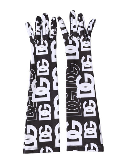 Dolce & Gabbana Black White DG Logo Elbow Length Mitten Gloves