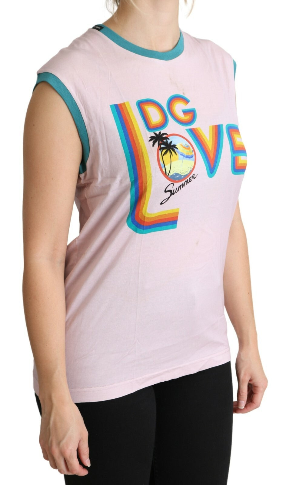 Dolce & Gabbana Multicolor DG Love Cotton Round Neck Tank Tops