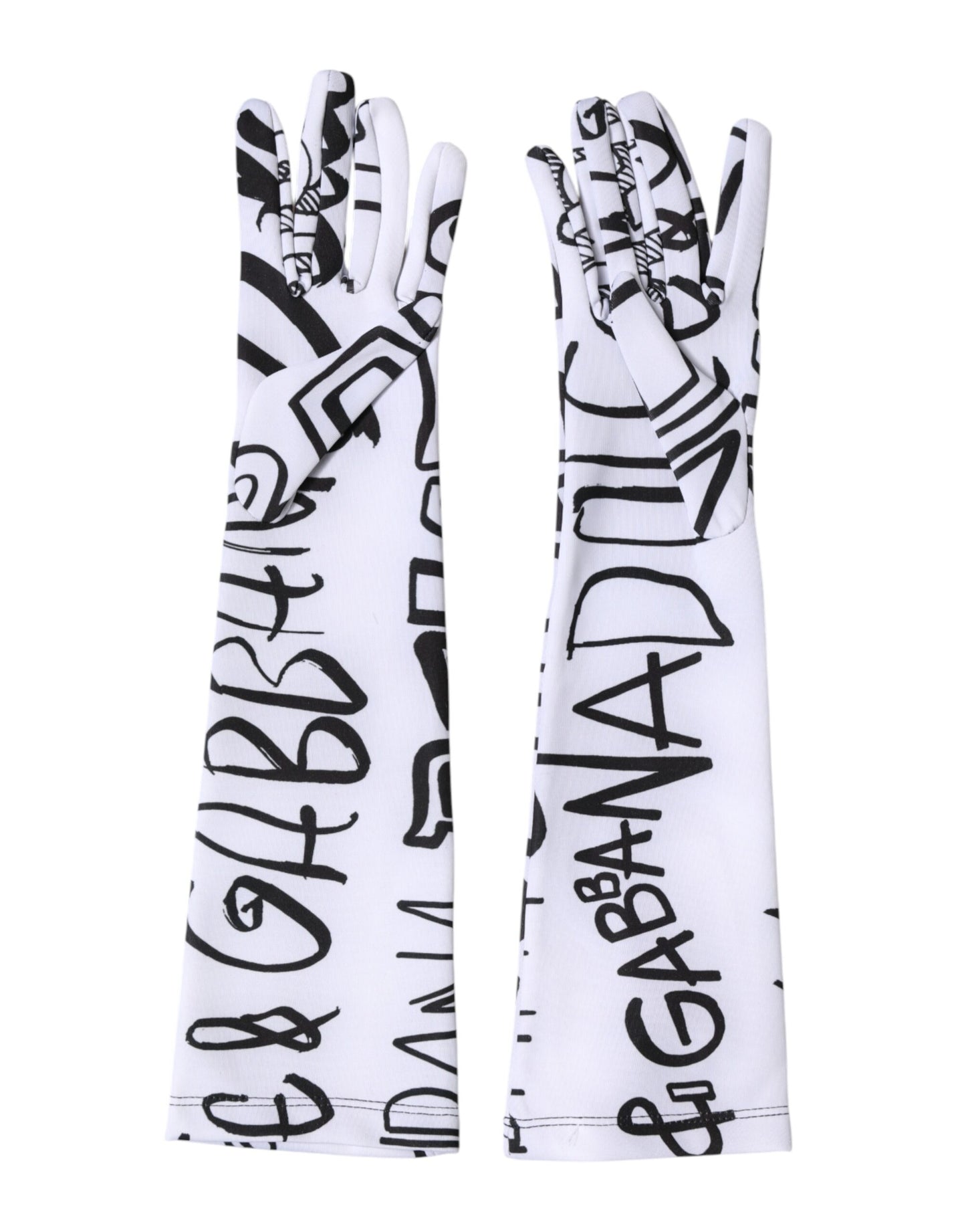Dolce & Gabbana Black White DG Logo Elbow Length Mitten  Gloves