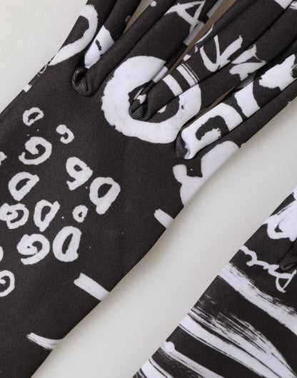 Dolce & Gabbana Black White DG Logo Elbow Length Mitten Gloves