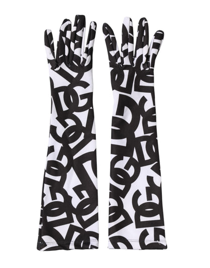 Dolce & Gabbana Black White DG Logo Elbow Length Mitten Gloves
