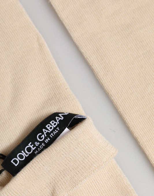 Dolce & Gabbana Beige Wool Fingerless Elbow Length Women Gloves