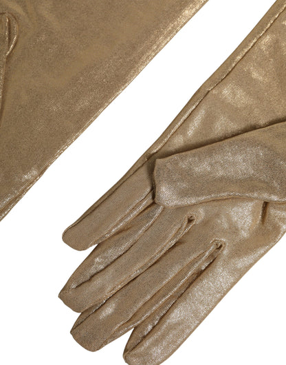 Dolce & Gabbana Beige Nylon Long Elbow Length Mitten Gloves