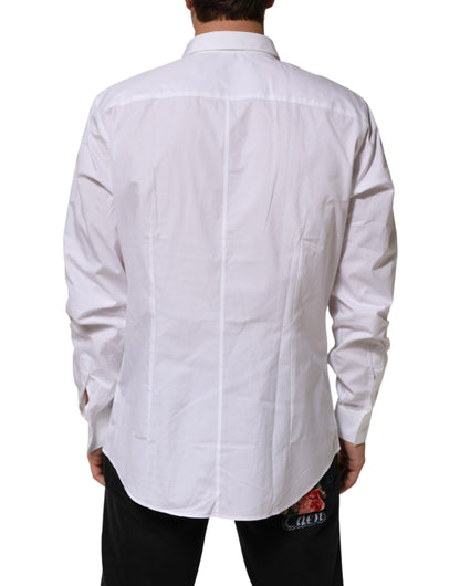 Dolce & Gabbana White Cotton Collared Long Sleeve Men Dress Shirt