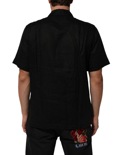 Carhartt Wip Black Linen Collared Short Sleeve Polo Shirt