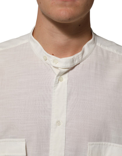 Dolce & Gabbana White Cotton Floral Print Button Down Shirt