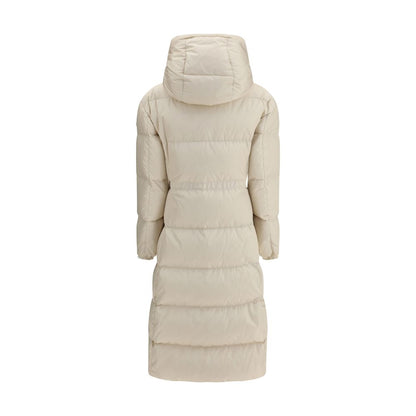 Moncler The long Down Jacket with hood and wool trims