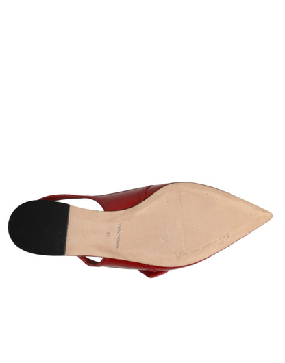 Dolce & Gabbana Red Leather Slingback Flats Sandals Shoes