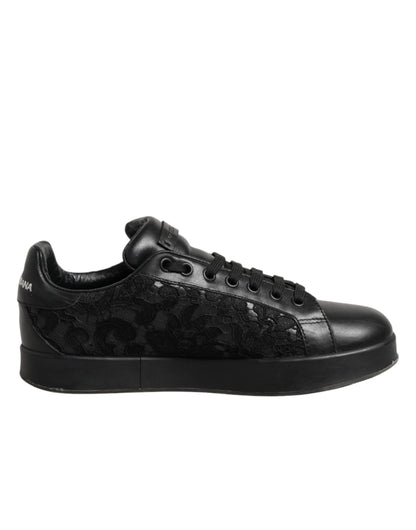 Dolce & Gabbana Black Floral Lace Low Top Sneaker Shoes