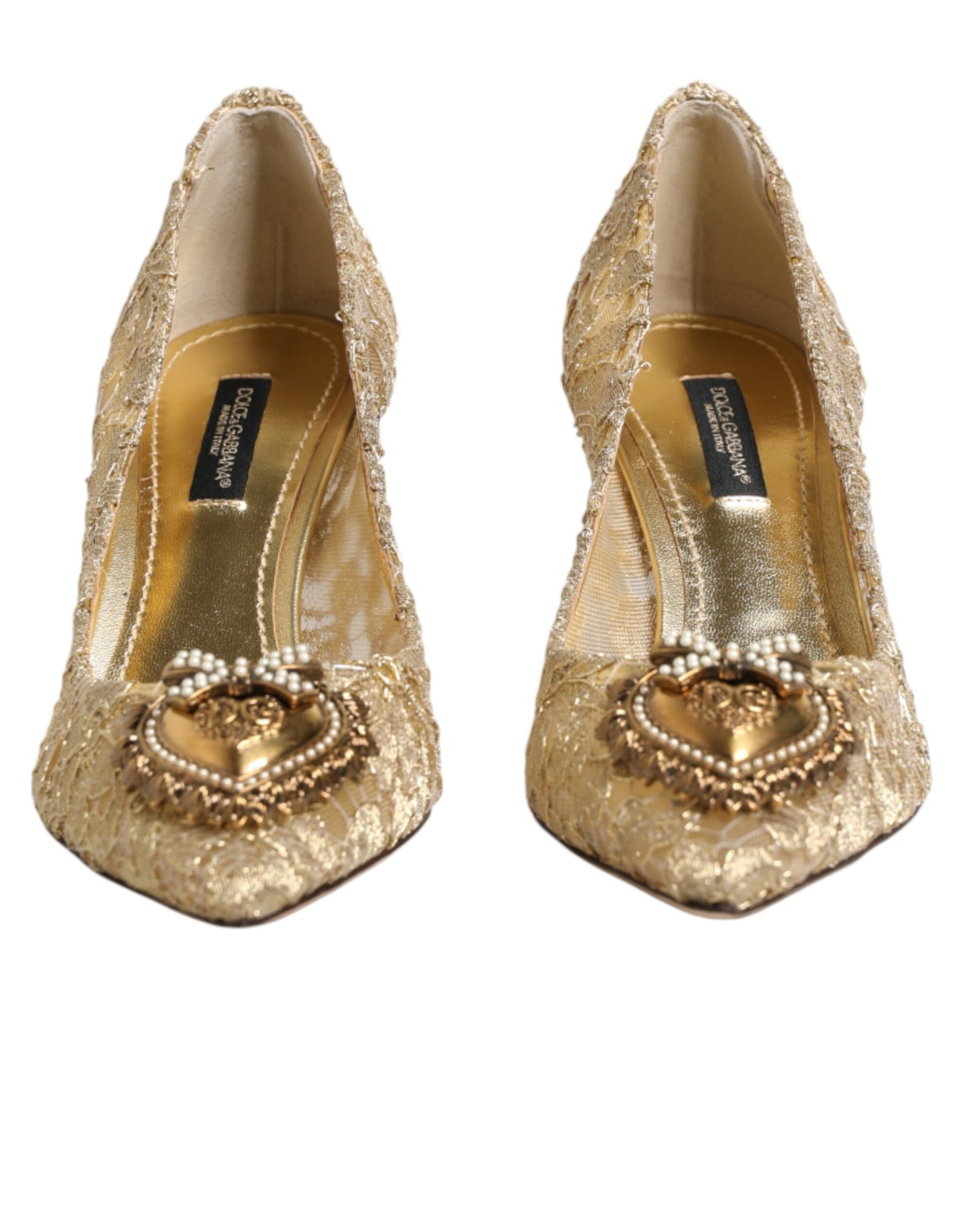 Dolce & Gabbana Gold Taormina Lace DEVOTION Pumps Shoes