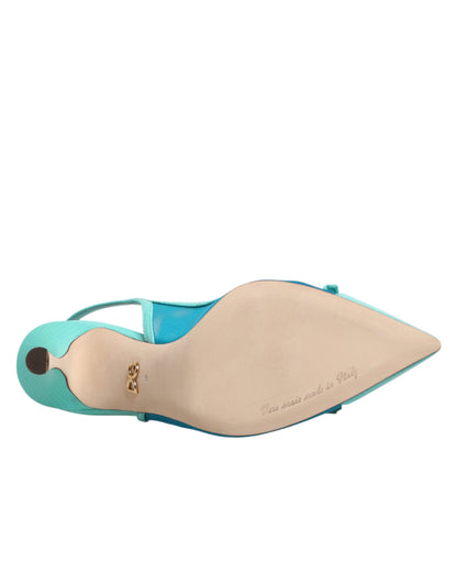 Dolce & Gabbana Blue Leather Mesh Heels Slingback Shoes