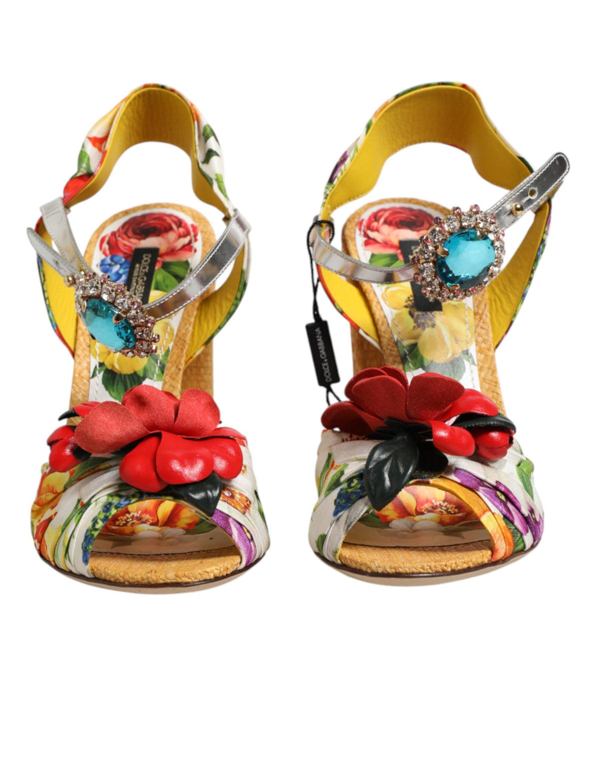 Dolce & Gabbana Mehrfarbige Blumenkristall-verzierte Sandalen Schuhe