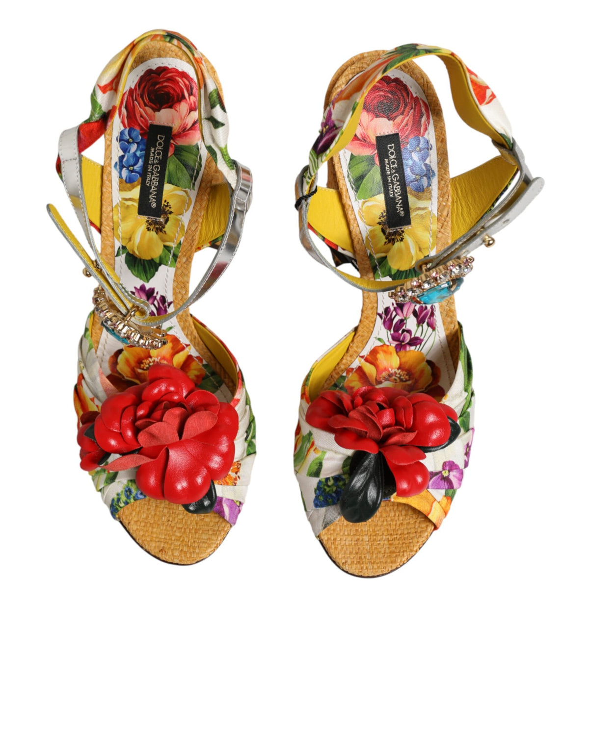Dolce & Gabbana Mehrfarbige Blumenkristall-verzierte Sandalen Schuhe