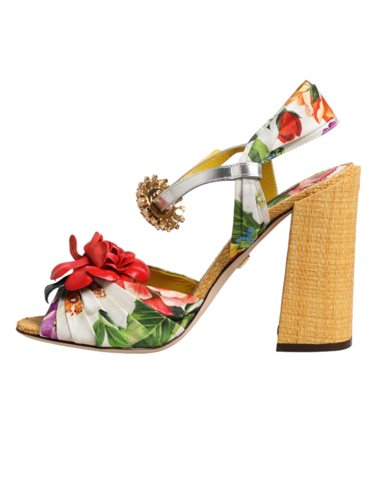 Dolce & Gabbana Mehrfarbige Blumenkristall-verzierte Sandalen Schuhe