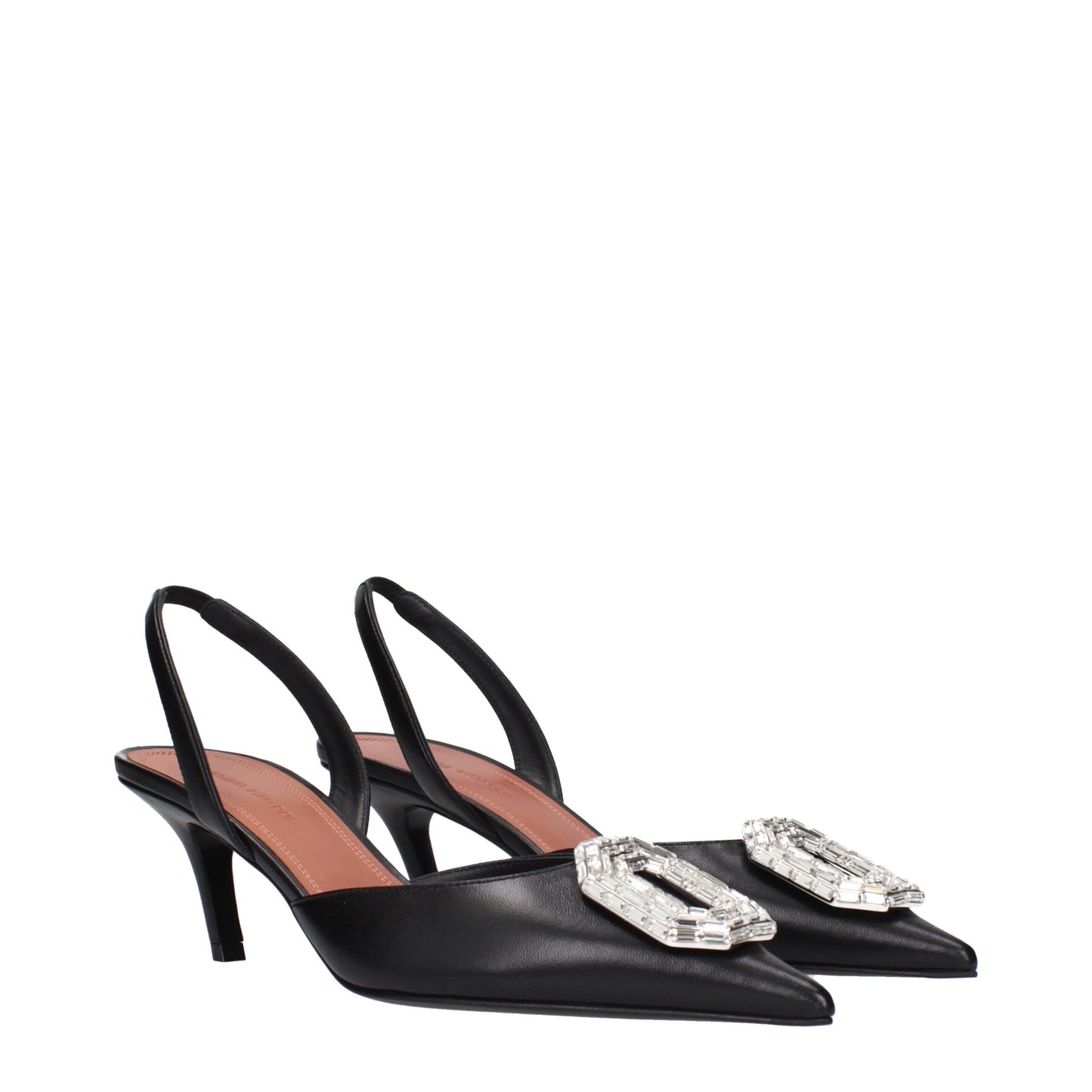Amina Muaddi Black Leather High Heel Pumps