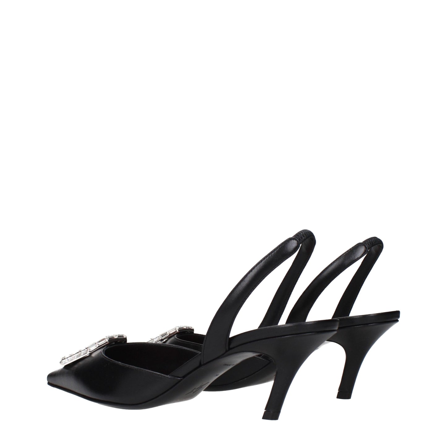 Amina Muaddi Black Leather High Heel Pumps
