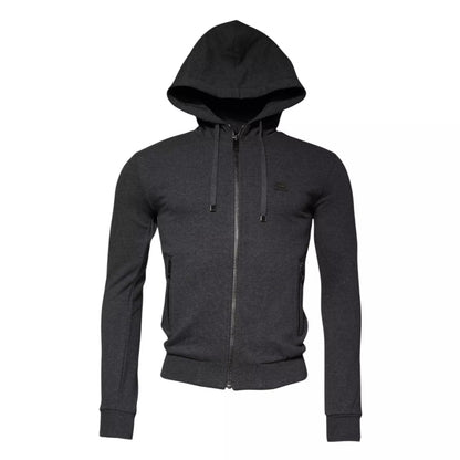Dolce &amp; Gabbana Graues Logo-Kapuzenpullover mit durchgehendem Reißverschluss