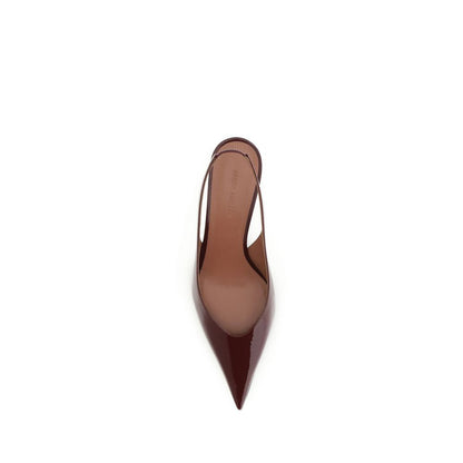Amina Muaddi Bordeaux Calf Leather Bos Taurus Mid Heel Pumps