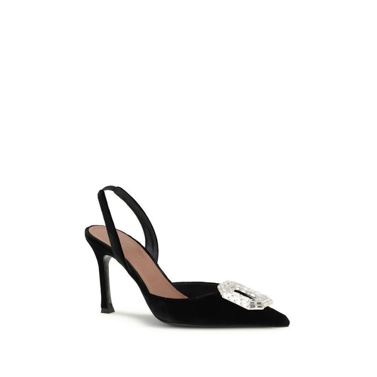 Amina Muaddi Black Calf Leather Bos Taurus High Heel Pumps