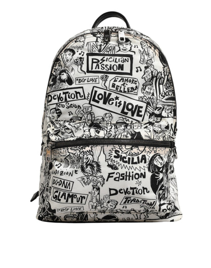 Dolce & Gabbana Black White Graffiti Print School Backpack Men Borse Bag
