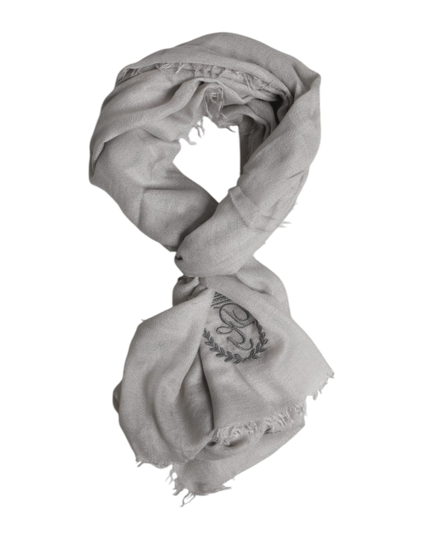 Dolce & Gabbana Gray Cashmere Knit Fringes Neck Foulard 67cm x200cm Foulard Scarf