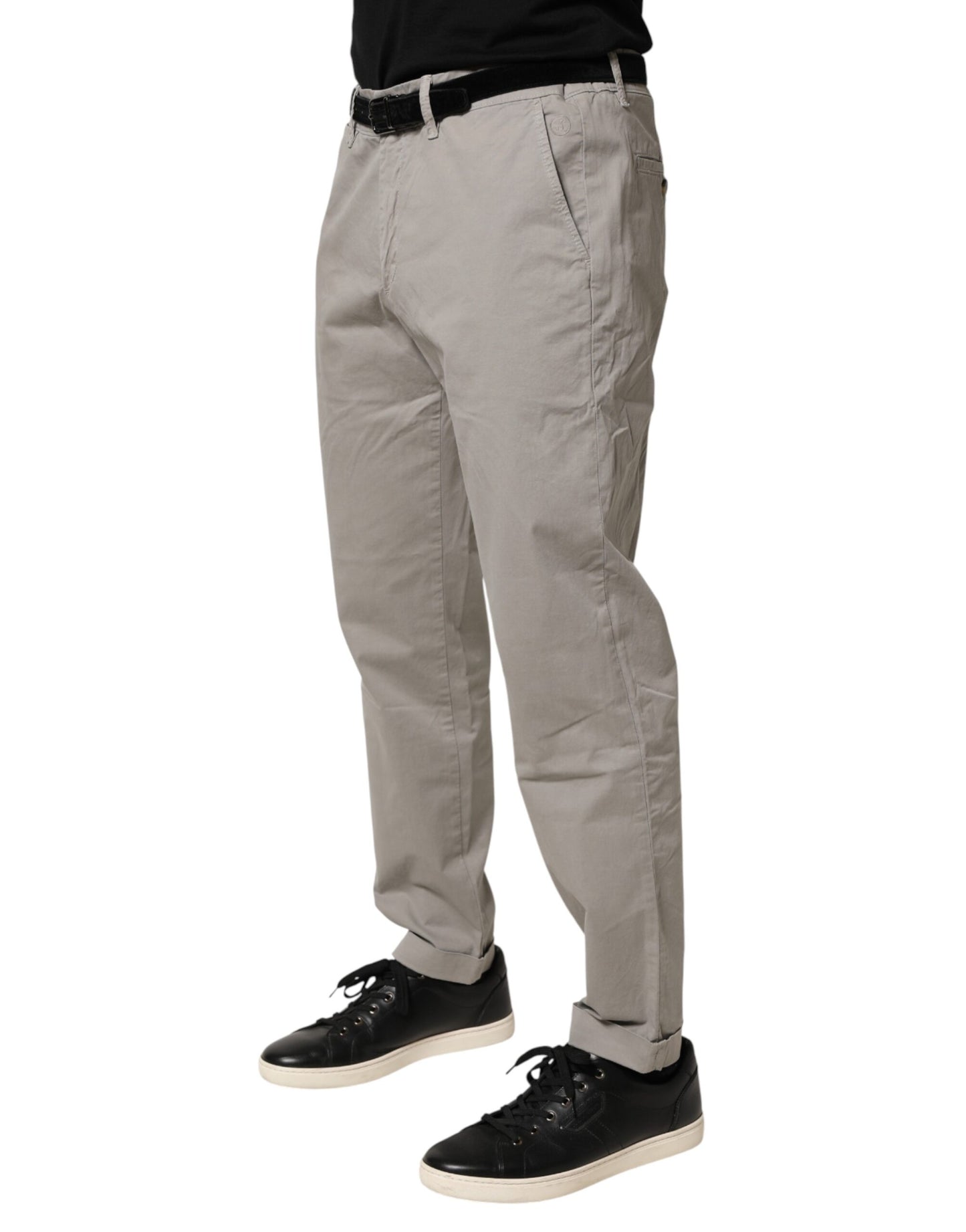 Jeckerson Gray Cotton Stretch Tapered Fit Men Chino Trouser Pants