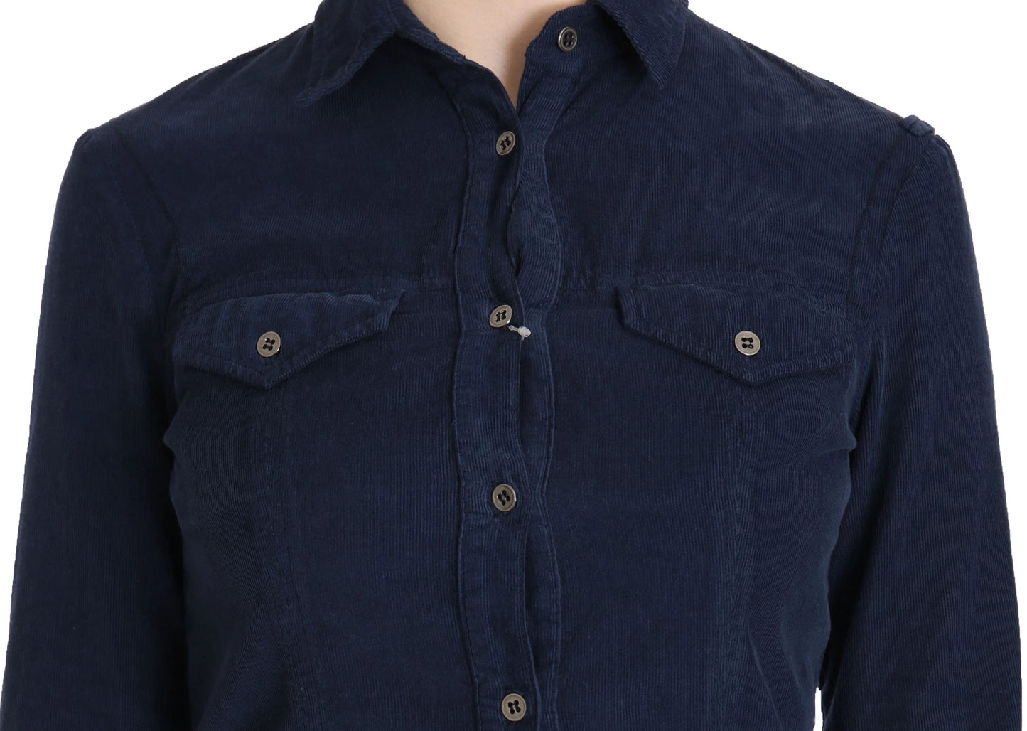 Acht Cotton Blue Corduroy Long Sleeves Shirt Top Blouse