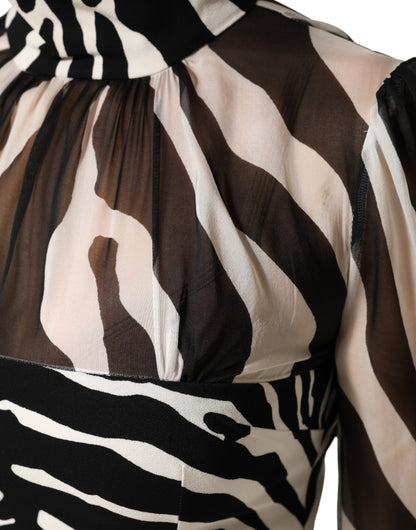 Dolce & Gabbana Zebra Print Chiffon Paneled Crop Blouse Top