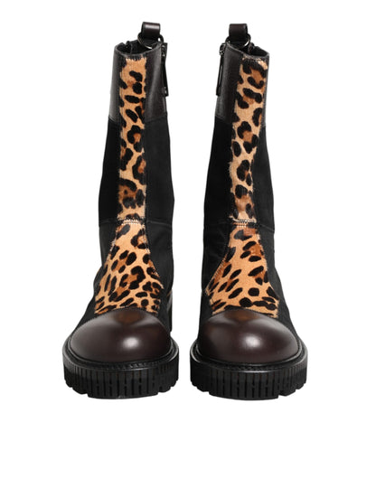 Dolce & Gabbana Multicolor Leopard Mid Calf Boots Shoes