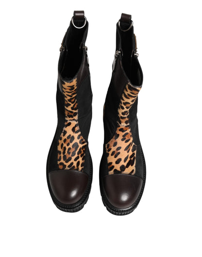 Dolce & Gabbana Multicolor Leopard Mid Calf Boots Shoes