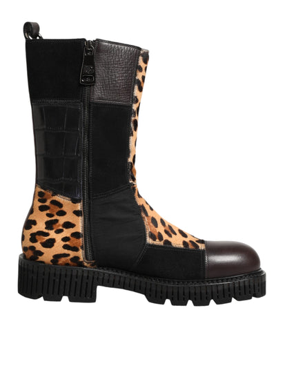Dolce & Gabbana Multicolor Leopard Mid Calf Boots Shoes