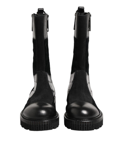 Dolce & Gabbana Black Patchwork Leather Mid Calf Boot  Shoes