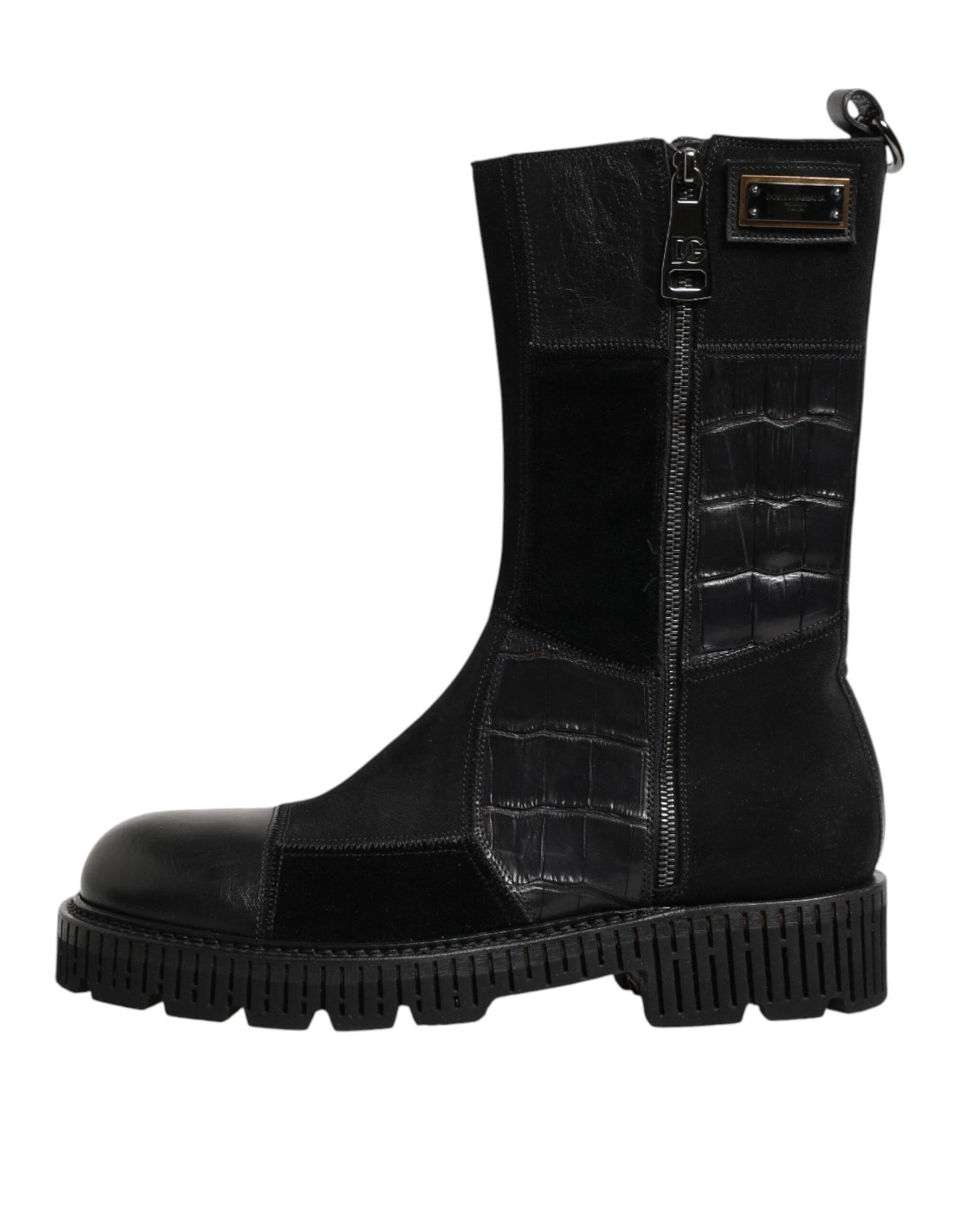 Dolce & Gabbana Black Patchwork Leather Mid Calf Boot  Shoes