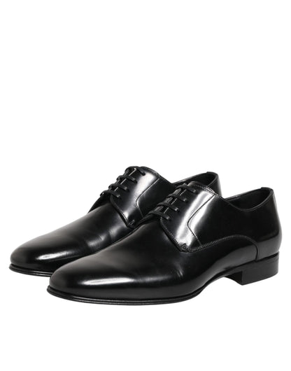 Dolce & Gabbana Black Calfskin Leather Derby Men Dress Shoes