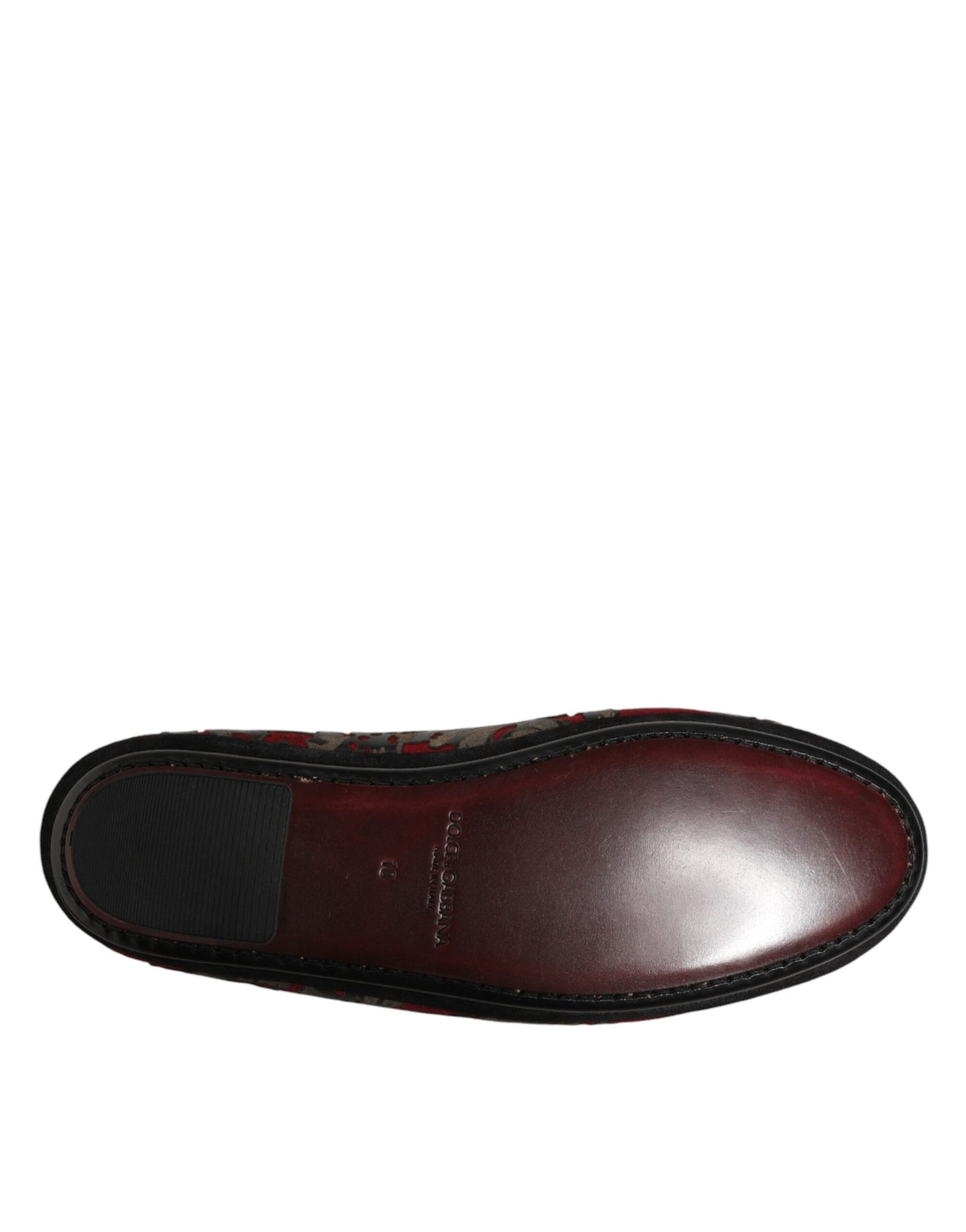 Dolce & Gabbana Bordeaux Jacquard Leather Slip On Loafer Shoes