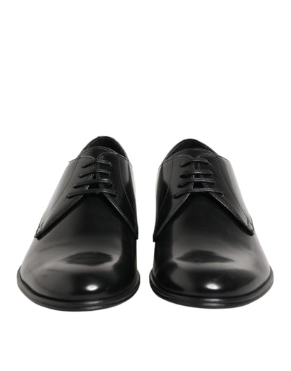 Dolce & Gabbana Black Calfskin Leather Derby Dress Shoes