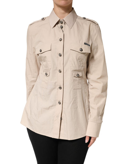 Dolce & Gabbana Beige Collared Long Sleeve Cotton Shirt Top