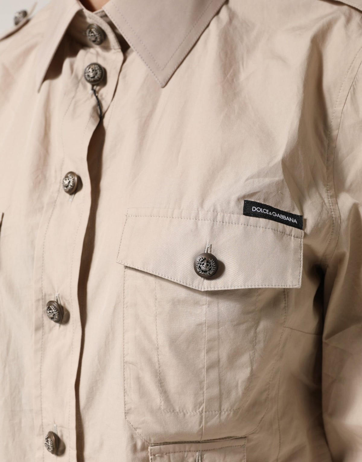 Dolce & Gabbana Beige Collared Long Sleeve Cotton Shirt Top